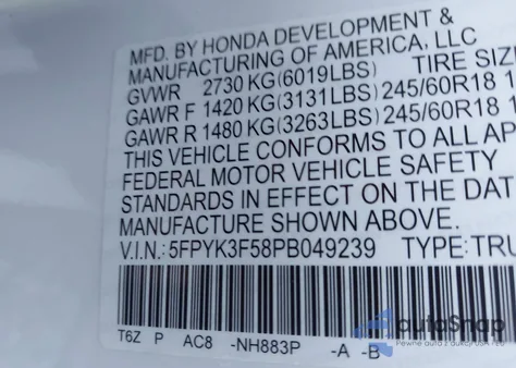 2023 Honda Ridgeline Rtl from USA, damaged, VIN 5FPYK3F58PB049239